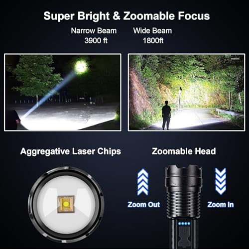 Rechargeable Flashlights High Lumens 2 Packs, 980,000L Super Bright Zoomable Tactical Flash Light with 7 Modes, Battery Powered, Cob Side Light, USB C, LED Handheld Flashlight for Emergency