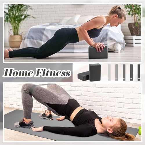 Yoga Starter Kit - 10 Piece Set with Mat, Blocks, Ball, Bands - Gray