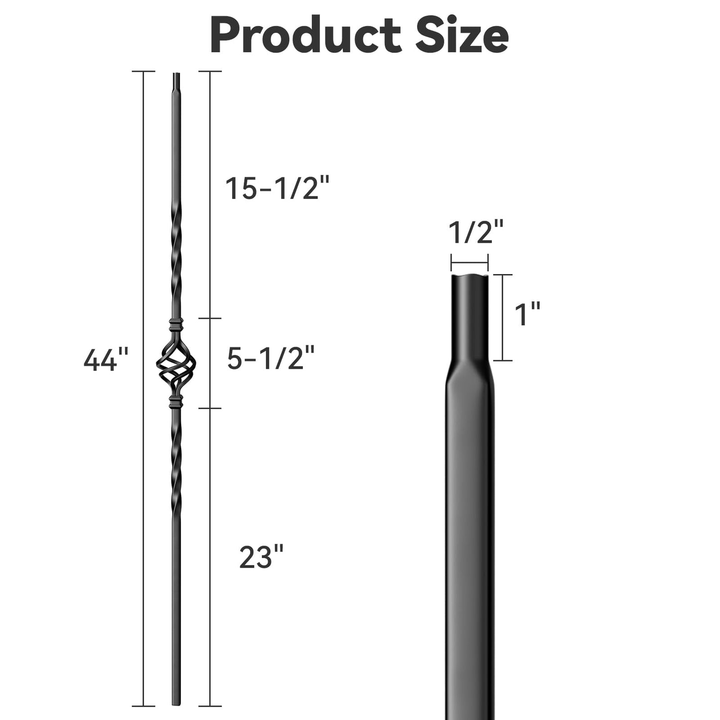 Wrought Iron Hollow Balusters - Deck Spindles Stair Railing Indoor,Stair Single Basket Hollow Iron Baluster Stair spindles, for Staircase Interior, Includes 2 Drill Bits for Wood(12 Pack Black)