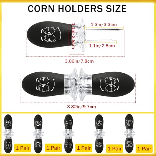 Corn Cob Holders - 10-Piece Stainless Steel Set with Silicone Handles - Black