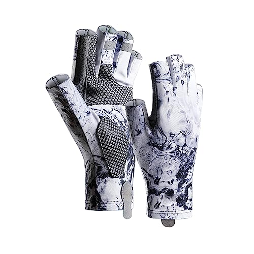 ievei XL Grey UPF 50+ Fingerless Sun Protection Fishing Gloves for Men & Women
