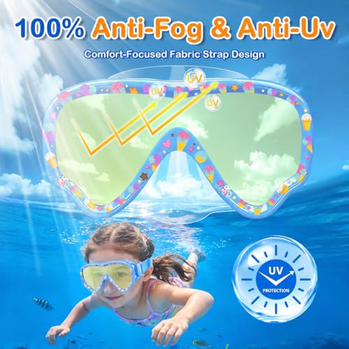 Kids Swim Goggles with Nose Cover - Anti-Fog UV Protection - Blue