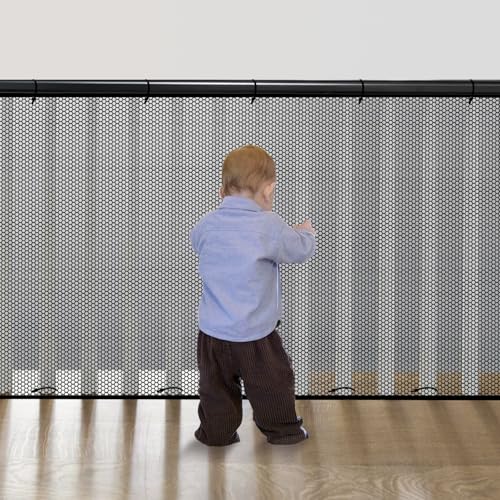 Cupount Banister Guard for Baby - 15ft x 3.3ft Black Safety Mesh Netting for Pets and Kids - Stair Railing Cover for Home