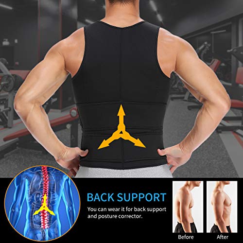 SHAPERIN Men's Black Neoprene Sauna Zipper Waist Trainer Vest XL for Body Shaping