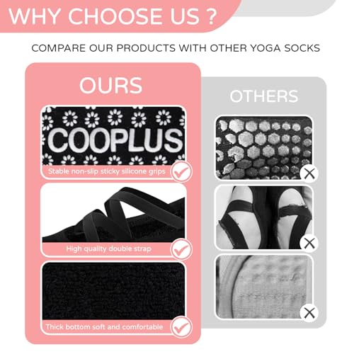 Yoga Socks for Women - Non-Slip Grip Pilates Socks, 4 Pairs - 2 Black + 2 Light Grey