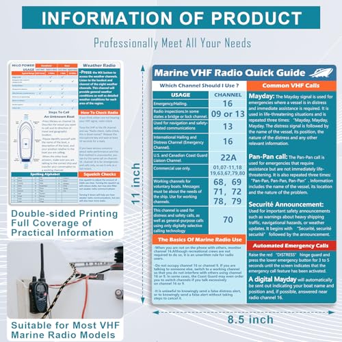 VHF Radio Marine Quick Guide Chart - 1 Piece Boating Accessory
