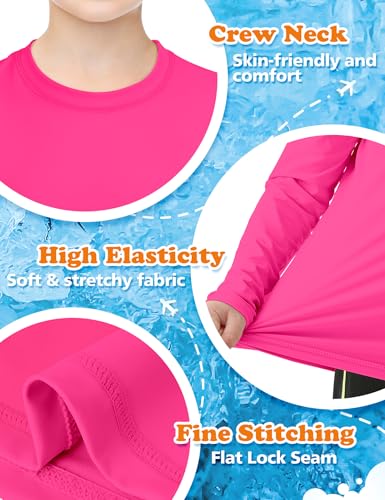 Boys Long Sleeve Rash Guard Swim Shirt UPF 50+ - Rose Red, 7-8 Years