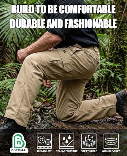 Men's Khaki Cargo Pants 34W x 30L Stretch Ripstop Work & Hiking Pants