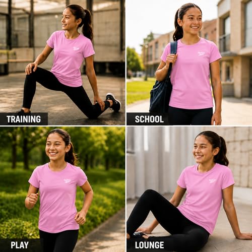 Girls Athletic T-Shirt - Performance Crewneck - Pink / 7