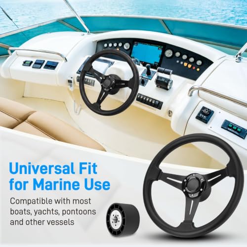 13.6 Inch Boat Steering Wheel with 3/4" Axle Marine Adapter Leather