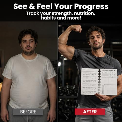 Prazoli 7-in-1 Workout Journal for Men - Red | All-in-One Fitness Log, Nutrition & Goals Tracker