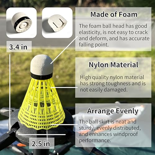 12 Packs Nylon Badminton Shuttlecocks - Neon Yellow Birdies
