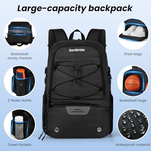 Basketball Backpack with Ball & Shoe Compartment - Black
