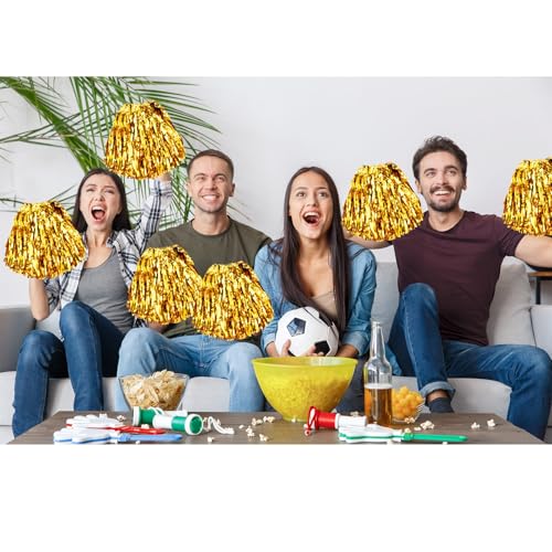Gold Cheerleading Pom Poms - 6 Pack with Plastic Handles