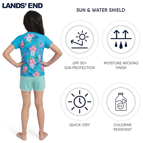 Girls' UPF 50+ Short Sleeve Sun Tee Rash Guard - Medium Turquoise