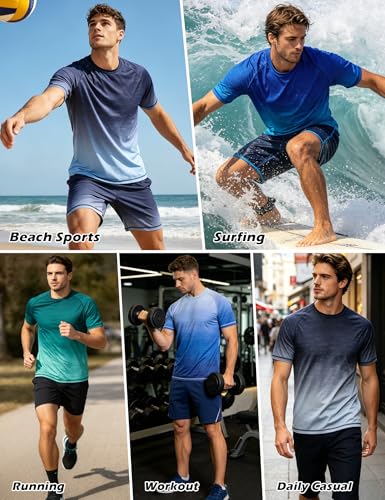 ELETOP Men's UPF 50+ Sun Protection Swim Shirt Rash Guard Large Gray Blue