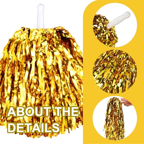 Gold Cheerleading Pom Poms - 6 Pack with Plastic Handles