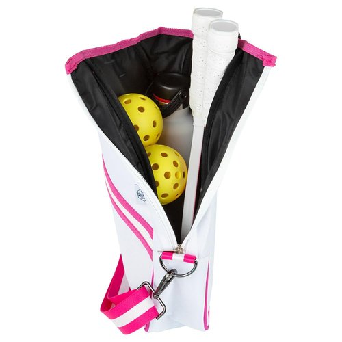 Queen of the Court Pickleball Paddle Bag Crossbody style for Women (White/Pink)