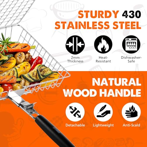 Square Grill Baskets Set for Outdoor Cooking - 2 Pack Stainless Steel