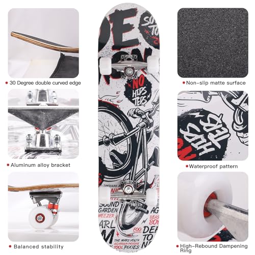 vigvitspo 31 inch Complete Skateboard in Gray – 9-Layer Maple Deck, 97A PU Wheels, Fully Assembled for Beginners