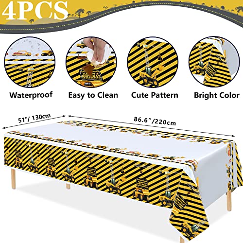 Construction Party Tablecloths - 4 Pack Plastic Table Covers 51x86"