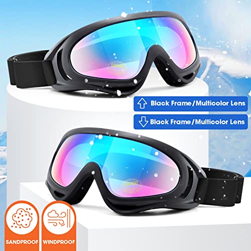 Snow Ski Goggles - 2-Pack Multicolor Lenses for All Ages