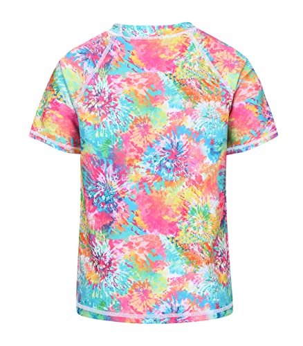 Girls Rash Guard Swimsuit - Short Sleeve One Piece 12-14 Years Colorful Mix Fireworks