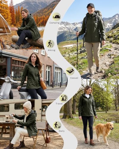 X-Large Olive Green Waterproof Women's Fleece Lined Rain Jacket - Outdoor Ventures
