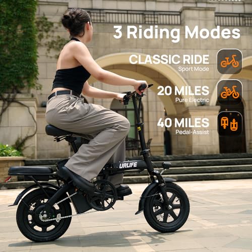 Folding Electric Bike for Adults - 14" Portable Ebike, 500W Motor, 20MPH, 40-Mile Range - Matte Black