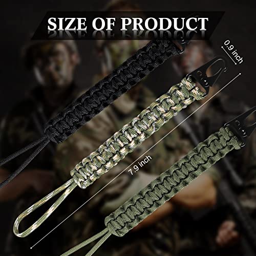 550 Paracord Lanyard Keychain - Black, Green, Camouflage Green - 3 Pcs