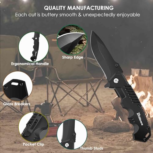 Folding Pocket Knife, 2.6-inch AUS10 Steel EDC Knife with Glass Breaker