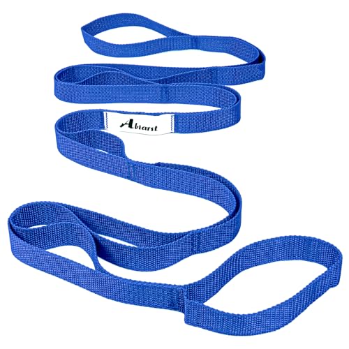 Yoga Stretching Strap with 10 Loops - Blue Non-Elastic Band for Therapy & Pilates