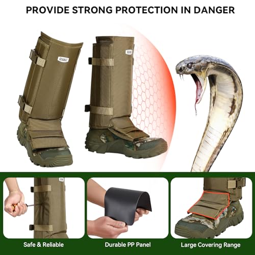 GearOZ Khaki Snake Gaiters Chaps - Durable Anti-Snake Bite Leg Protection