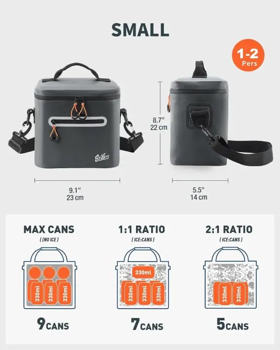 Sydioor Small Dark Gray Insulated Cooler Bag - 7 Can Size, Waterproof Lunch Box