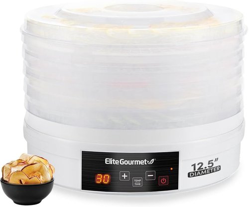 Elite Gourmet Digital Food Dehydrator - 5 BPA-Free Trays, Adjustable Timer & Temperature Control | White
