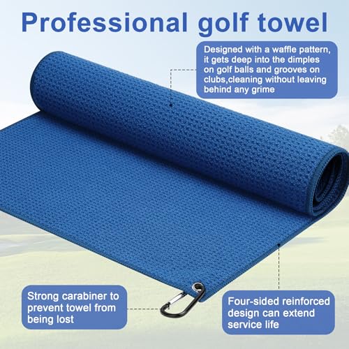 3 Pack Microfiber Golf Towels - 16x16 Inch Club Cleaning Cloths with Carabiners
