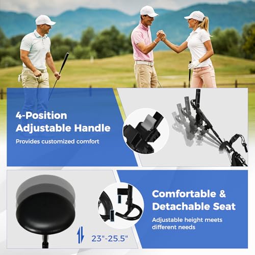 3-Wheel Golf Push Cart with Adjustable Seat - Gray