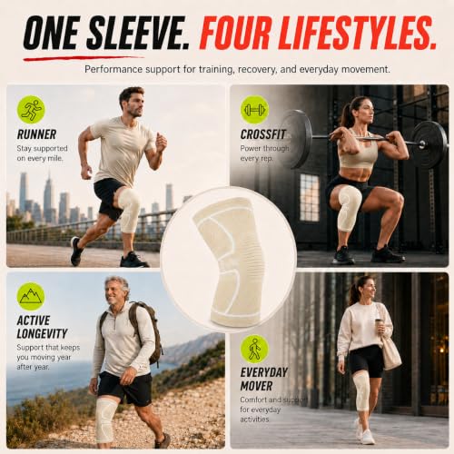 UFlex Athletics Knee Brace Sleeve Medium Beige for Men & Women - Support & Compression