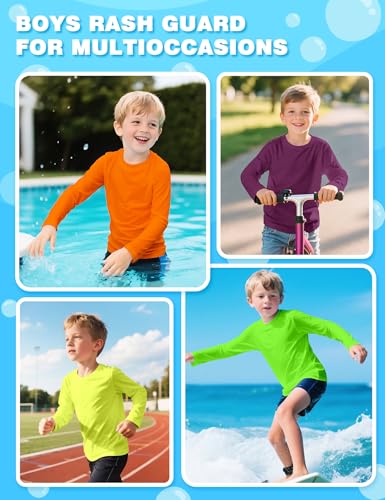Guicizi Boys Rash Guard Swim Shirt Long Sleeve UPF 50+ Neon Green 7-8Y Sun Protection Activewear