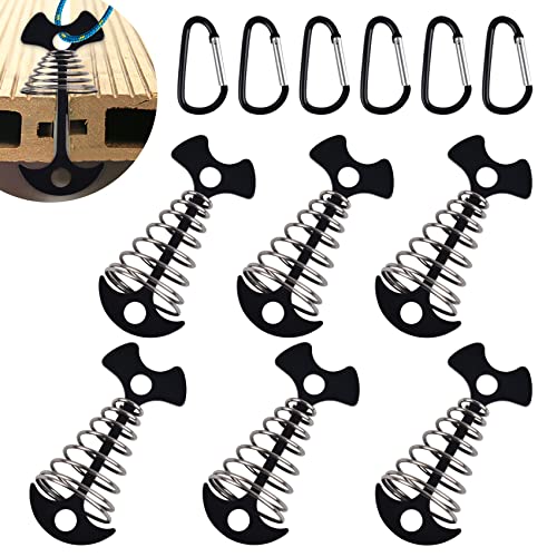 Deck Anchors with Carabiners - 6Pcs Tie Down Rope Tensioner - Black+Carabiner Clips