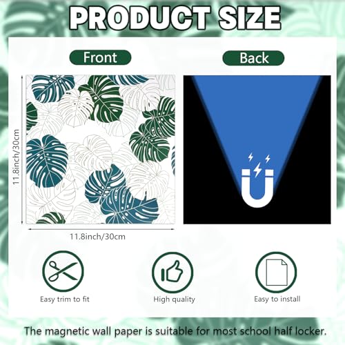 16 Pcs School Locker Magnetic Wallpaper 12" x 12" Removable Magnetic Locker Sheet Trimmable Wall Magnetic Sticker Back to School Locker Decorative Accessories for Girls, Students (Green Leaves)