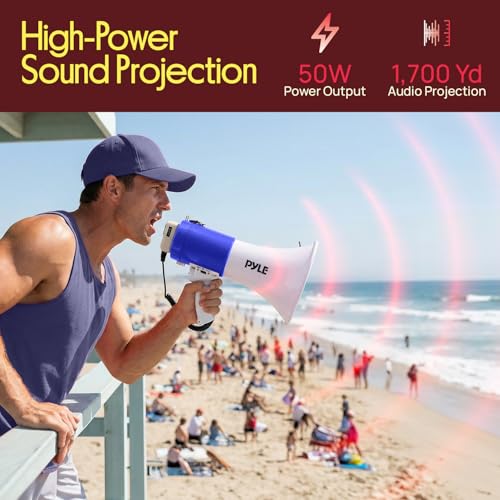 50W Portable Megaphone Bullhorn Speaker - Blue