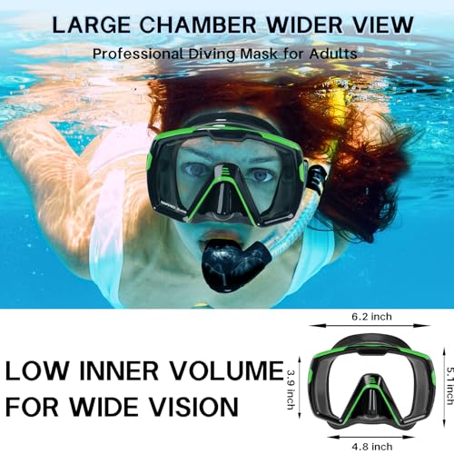 Diving Mask Snorkel Goggles with Nose Cover - Green