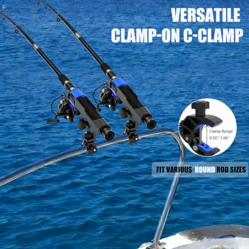 VEXPLO Black Clamp-On Round Rail Fishing Rod Holder for Boats