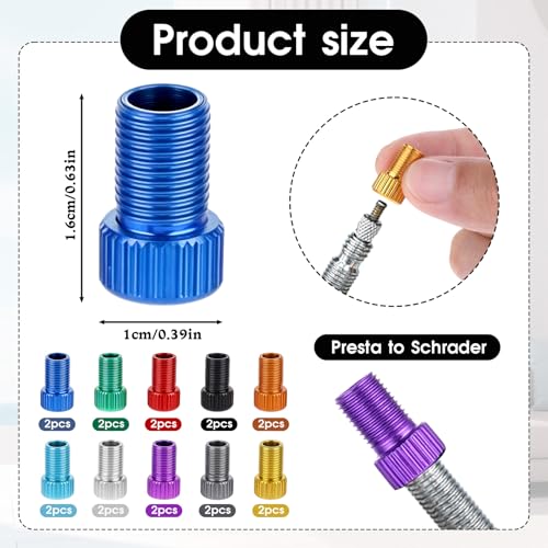 20 Pcs Presta to Schrader Valve Adapters - Universal Bicycle Tire Connectors