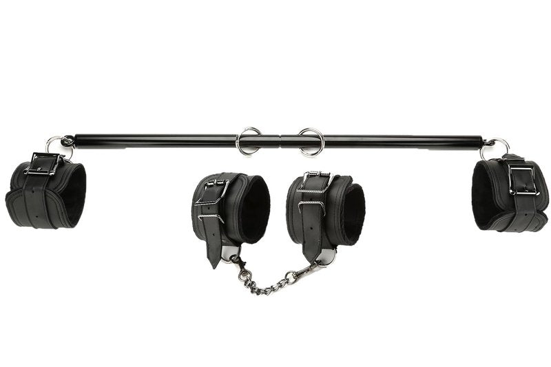 Adjustable Spreader Bar Set Adjustable Straps Sports Set Aid Training Fitness Kit,Home Yoga Gym Kit with Fur Flocking Storage Bag (Black+Black)