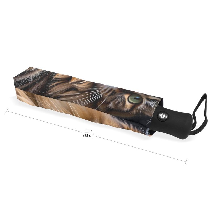 Bolaz Black Compact Travel Umbrella Maine Coon Cat Auto Open Close Umbrella Windproof Anti-UV