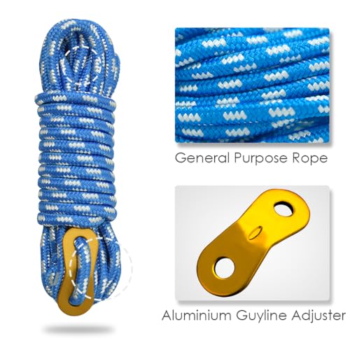GEERTOP Blue 6 Pack 5mm Ultralight Tent Guy Lines with Aluminum Tensioners
