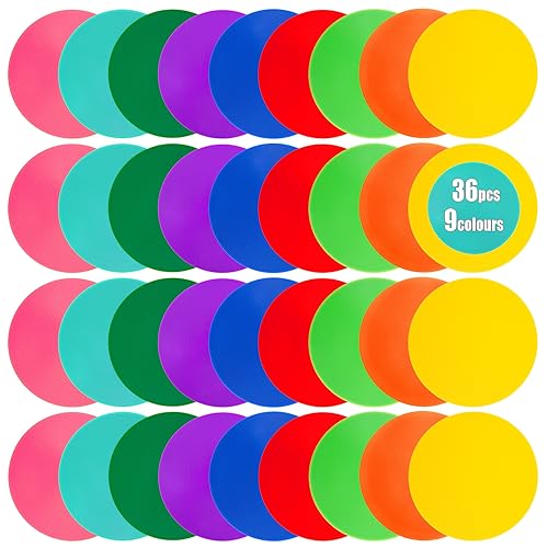 9-Inch Non-Slip Rubber Spot Markers - 36 Pcs in 9 Colors
