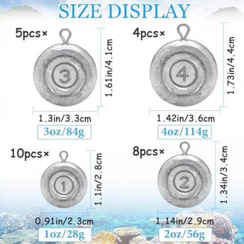 1oz Coin Sinkers Weights - High Density Disc Fishing Weights (10pcs)